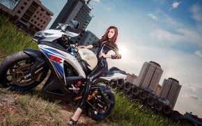 city, black dress, Asian, girl, Suzuki GSX, R