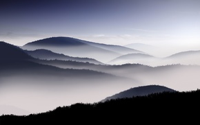 mist, landscape, silhouette, mountain