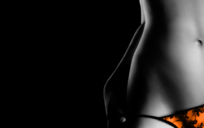 nude, flat belly, model, torso, black background, panties