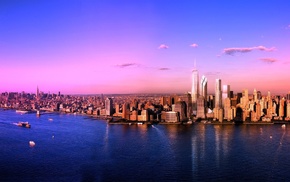 urban, coast, New York City, sunset, river, panoramas