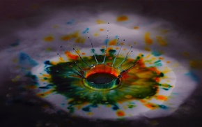 colorful, paint splatter, splashes, macro, water drops