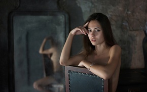 sitting, chair, mirror, model, boobs, Catherine Timokhina
