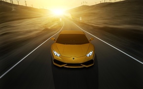 car, Lamborghini Huracan LP 610, 4, sunlight, Lamborghini, yellow