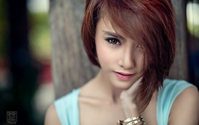 portrait, Asian, face, girl, redhead