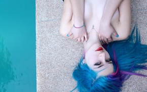 swimming pool, pale, Fay Suicide, blue hair, pink hair