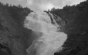 Kjosfossen, monochrome, waterfall