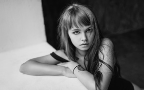 tattoo, model, monochrome, auburn hair, girl, Anastasia Scheglova