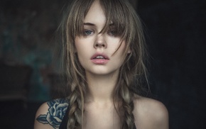 face, brunette, Anastasia Scheglova, girl, tattoo, long hair