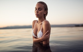 bikini, Maria Domark, Matan Eshel, wet body, model, wet hair