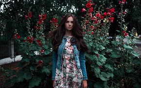 dress, plants, girl, flowers