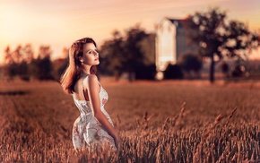 girl outdoors, dress, girl, redhead, model