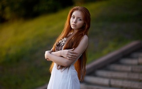 model, long hair, white dress, redhead, girl