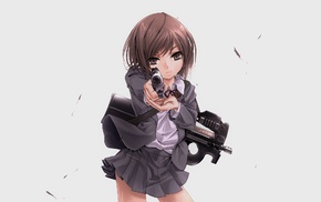 gun, skirt, machine gun, weapon, white background, Henrietta