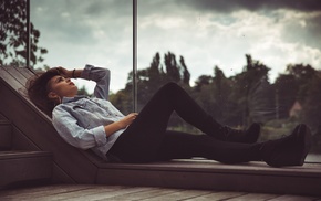 lying down, girl, model, hands in hair