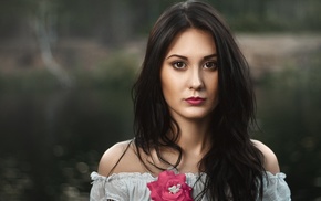 face, portrait, brunette, model, girl, long hair