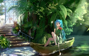water, long hair, Vocaloid, anime, flowers, plants