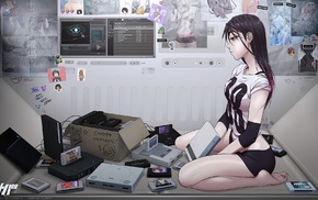 PlayStation, spaceship, anime girls, anime, DeviantArt, legs