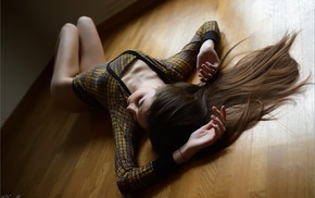 brunette, long hair, legs together, girl, lying down, legs