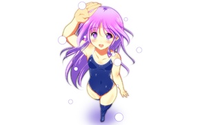 Happiness Visual Novel, pink hair, pink eyes, school swimsuits, Watarase Jun, anime girls
