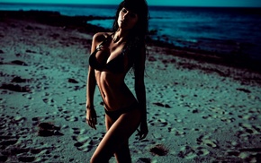 model, Martin Strauss, bikini, beach, girl, brunette