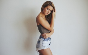 jean shorts, girl, walls, model