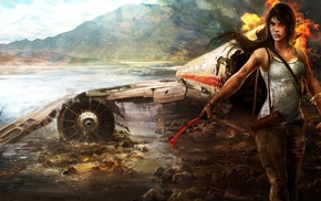 video games, Rise of the Tomb Raider, fire, Tomb Raider, airplane, concept art