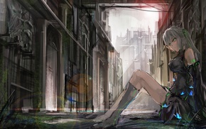 knee, highs, tattoo, Vocaloid, green eyes, detached sleeves