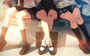 socks, school uniform, skirt, anime girls, bag, shoes