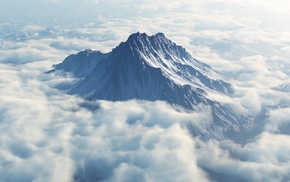 clouds, mountain, snowy peak