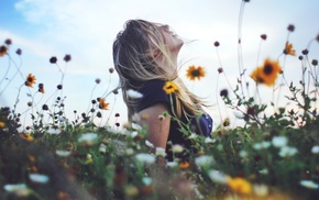 flowers, girl outdoors