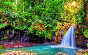 Caribbean, waterfall, Guadeloupe, nature, colorful, forest