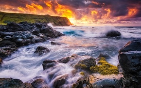 sea, nature, waves, clouds, Easter Island, sunset