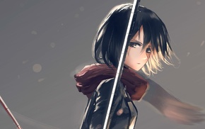 blood, Mikasa Ackerman, scarf, anime girls, short hair, black hair
