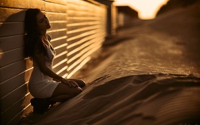 girl, sand, model, closed eyes