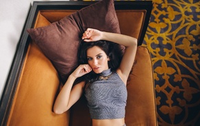 model, girl, portrait, brunette, couch, Aurela Skandaj