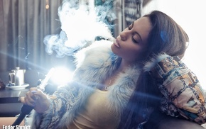 model, backlighting, smoking, girl