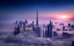 sky, city, clouds, skyscraper, cityscape, long exposure