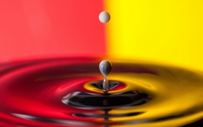 closeup, artwork, water drops, red, yellow, circle