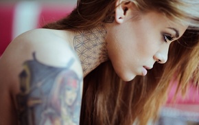 girl, brunette, tattoo, Arabella Drummond, model