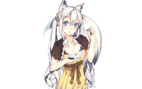 nekomimi, long hair, white background, bangs, blue eyes, original characters