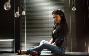 model, jeans, girl, Marina Shimkovich, high heels, sitting