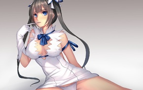twintails, Hestia, cleavage, anime girls, panties, gloves