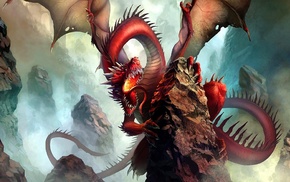 fantasy art, artwork, red, dragon