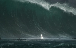 waves, sailboats, Tsunami, water