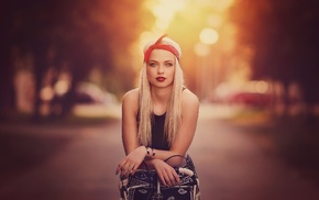 blonde, road, model, girl, girl with bikes