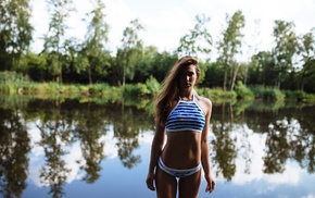 model, girl, bikini, portrait, river