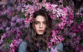 face, portrait, flowers, girl, model