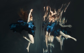 model, underwater, reflection, girl