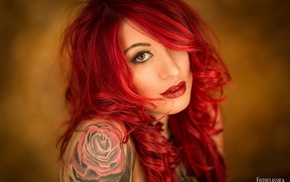 portrait, dyed hair, girl, tattoo, face