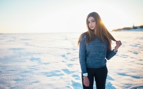 snow, sunset, portrait, model, girl